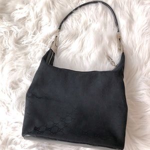 Gucci Vintage Black GG Monogram Shoulder Bag